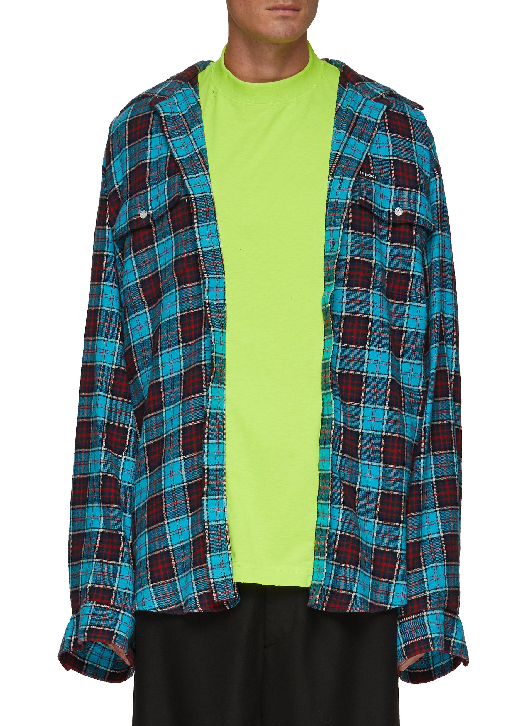 BALENCIAGA | OVERSIZED CHECK FLANNEL TWO IN ONE COTTON SHIRT | Men