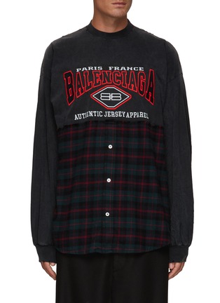 Main View - Click To Enlarge - BALENCIAGA - OVERSIZED CHECK FLANNEL PATCHED COTTON T-SHIRT