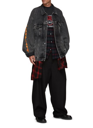 Figure View - Click To Enlarge - BALENCIAGA - OVERSIZED CHECK FLANNEL PATCHED COTTON T-SHIRT