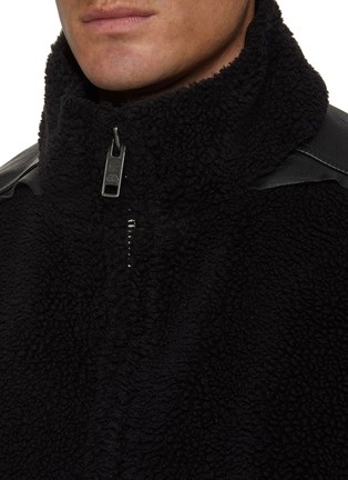 Detail View - Click To Enlarge - BALENCIAGA - Grainy Leather Faux Shearling Hooded Zip-Up Jacket