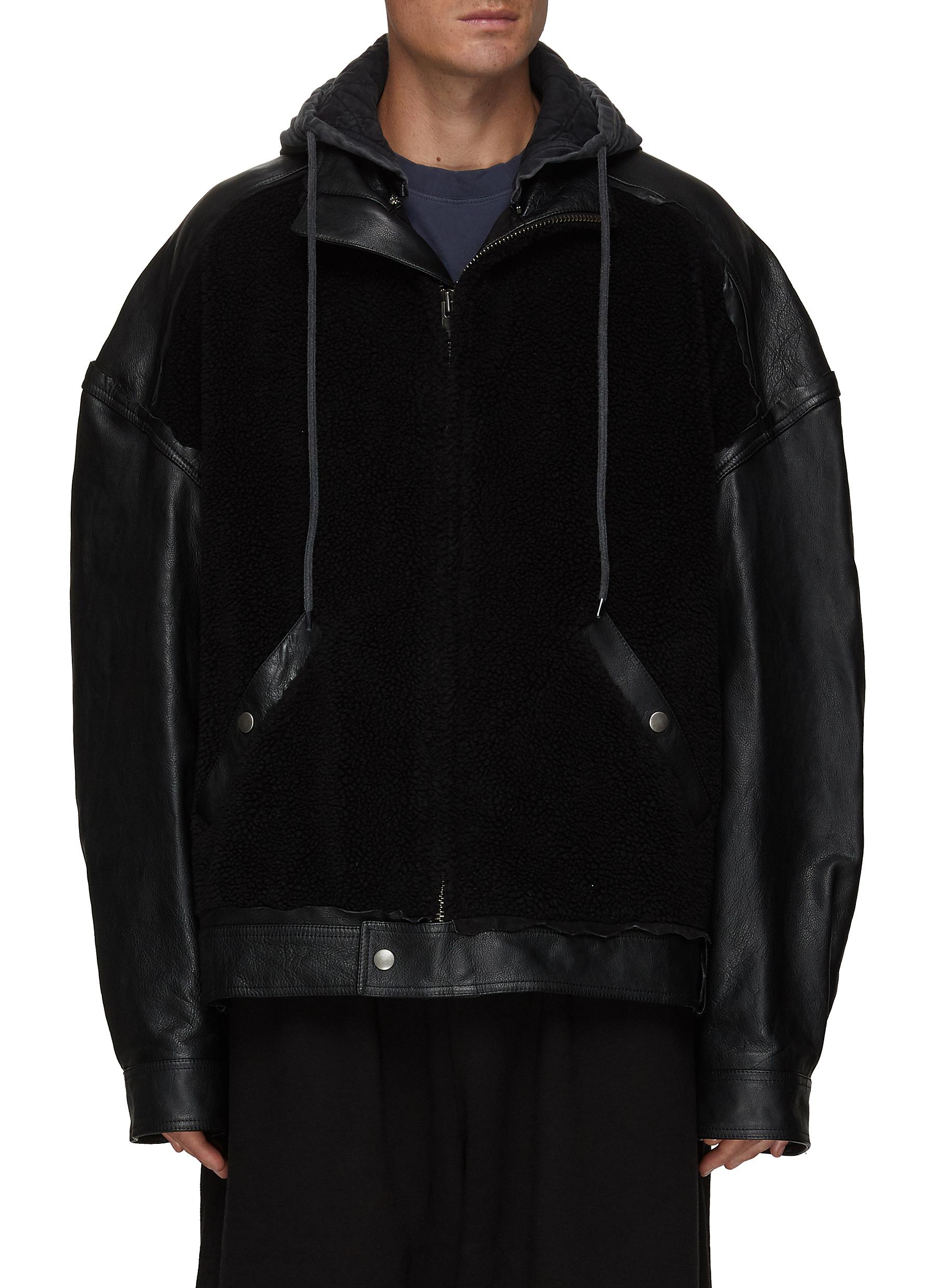 Logo Shearling And Leather Jacket in Black  Balenciaga  Mytheresa