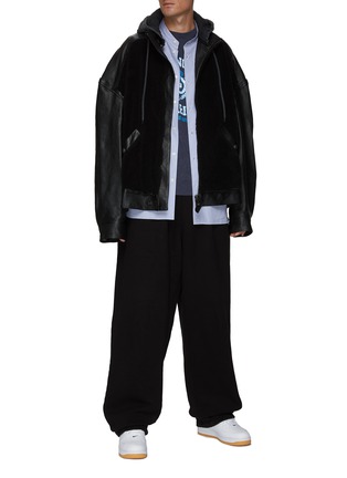 Figure View - Click To Enlarge - BALENCIAGA - Grainy Leather Faux Shearling Hooded Zip-Up Jacket