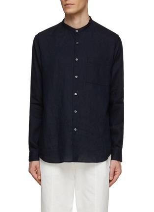 Main View - Click To Enlarge - THEORY - ‘IRVING’ STAND COLLAR LINEN BUTTON UP SHIRT