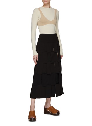 Figure View - Click To Enlarge - A.W.A.K.E. MODE - DOUBLE LAYERED PATCHWORK DETAIL MIDI SKIRT
