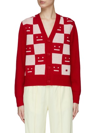 Main View - Click To Enlarge - ACNE STUDIOS - Face Logo Checker Wool Cardigan