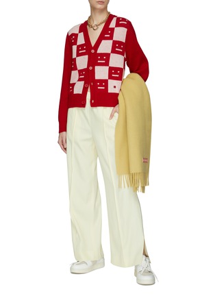 Figure View - Click To Enlarge - ACNE STUDIOS - Face Logo Checker Wool Cardigan
