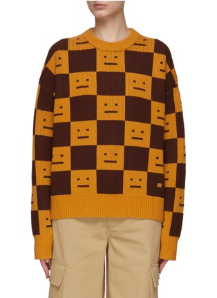 Main View - Click To Enlarge - ACNE STUDIOS - Face Logo Checkerboard Wool Knit Crewneck Sweater