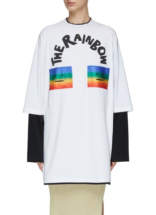 Main View - Click To Enlarge - ACNE STUDIOS - Double Rainbow Face Logo Bi-Layered Oversized T-Shirt