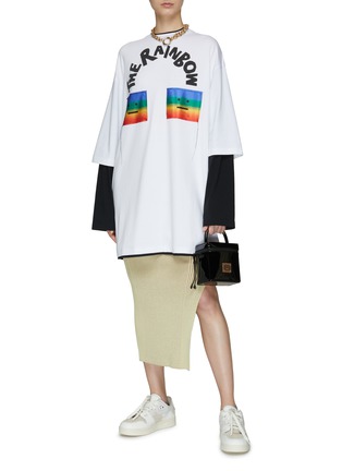 Figure View - Click To Enlarge - ACNE STUDIOS - Double Rainbow Face Logo Bi-Layered Oversized T-Shirt