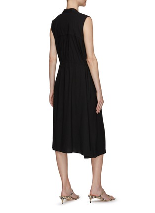 Back View - Click To Enlarge - VINCE - Belted Shirred Mandarin Collar Sleeveless Dress