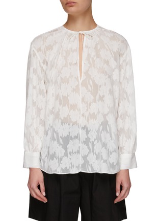 Main View - Click To Enlarge - VINCE - Tied Collar Shirred Blouse