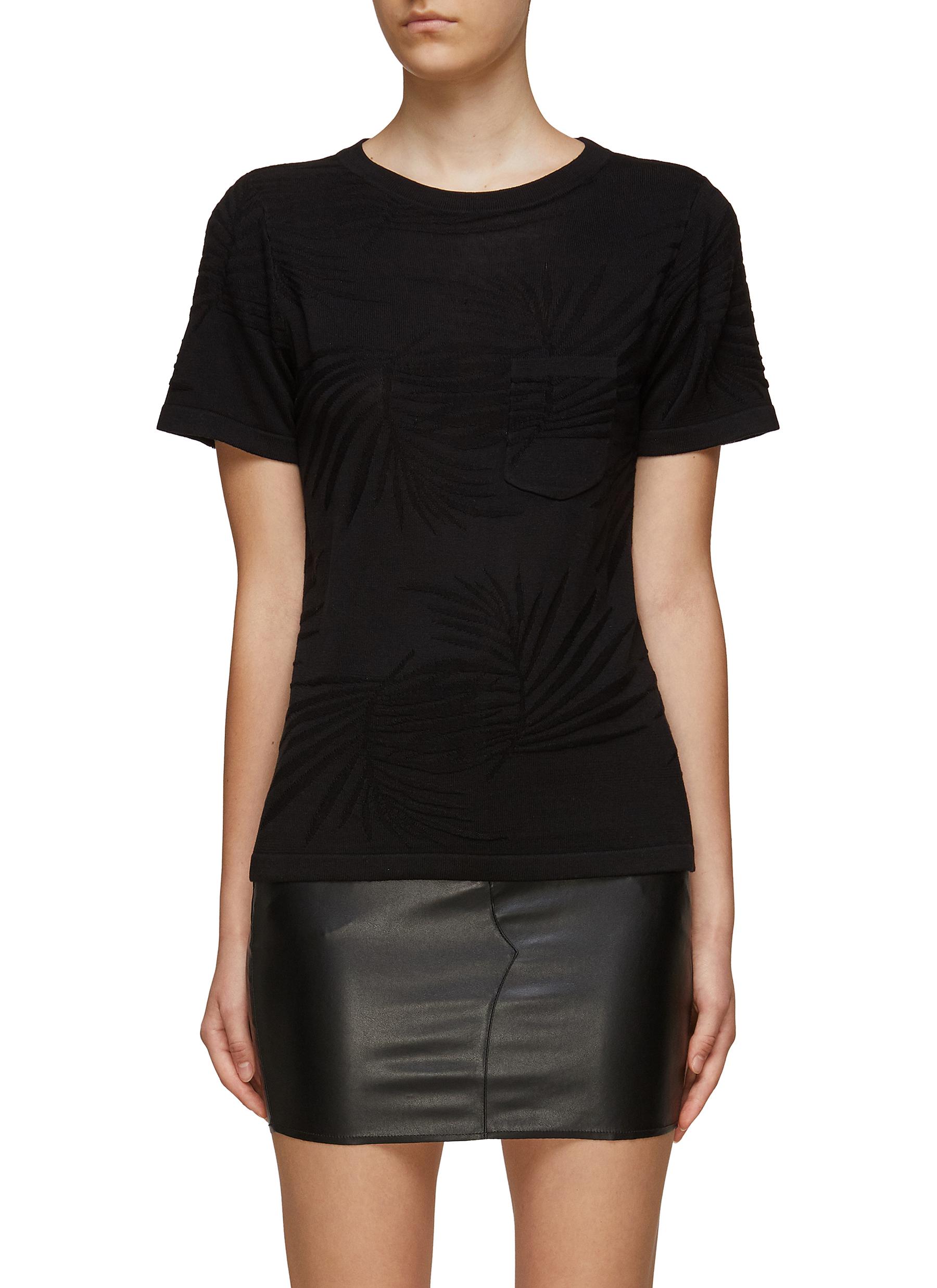 Rta ‘flavia' Pocket Detail Leaf Motif T-shirt In Black