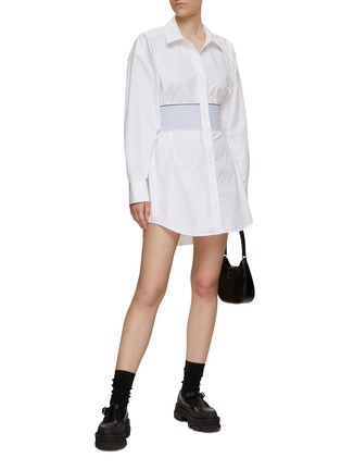 Figure View - Click To Enlarge - ALEXANDER WANG - Logo Elastic Waist Cotton Shirt Dress