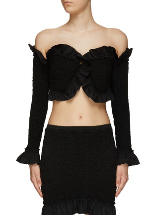 Main View - Click To Enlarge - ALEXANDER WANG - SMOCKED OFF THE SHOULDER CARDIGAN