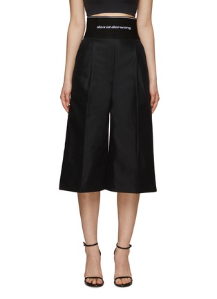 Main View - Click To Enlarge - ALEXANDER WANG - Logo Elastic Waist Pleated Cotton Blend Culottes