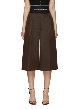 Main View - Click To Enlarge - ALEXANDER WANG - Side Zip Logo Elastic Waist Pleated Cotton Blend Culottes