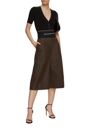 Figure View - Click To Enlarge - ALEXANDER WANG - Side Zip Logo Elastic Waist Pleated Cotton Blend Culottes