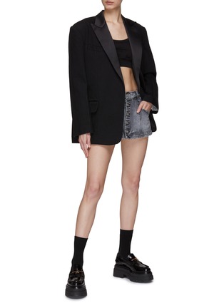 Figure View - Click To Enlarge - ALEXANDER WANG - SATIN LAPEL COLLAR DOUBLE BREASTED DENIM BLAZER