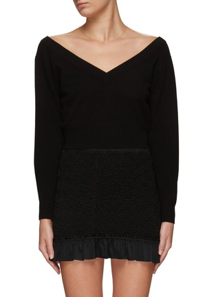 Main View - Click To Enlarge - ALEXANDER WANG - CROPPED V-NECK ILLUSION TULLE PULLOVER