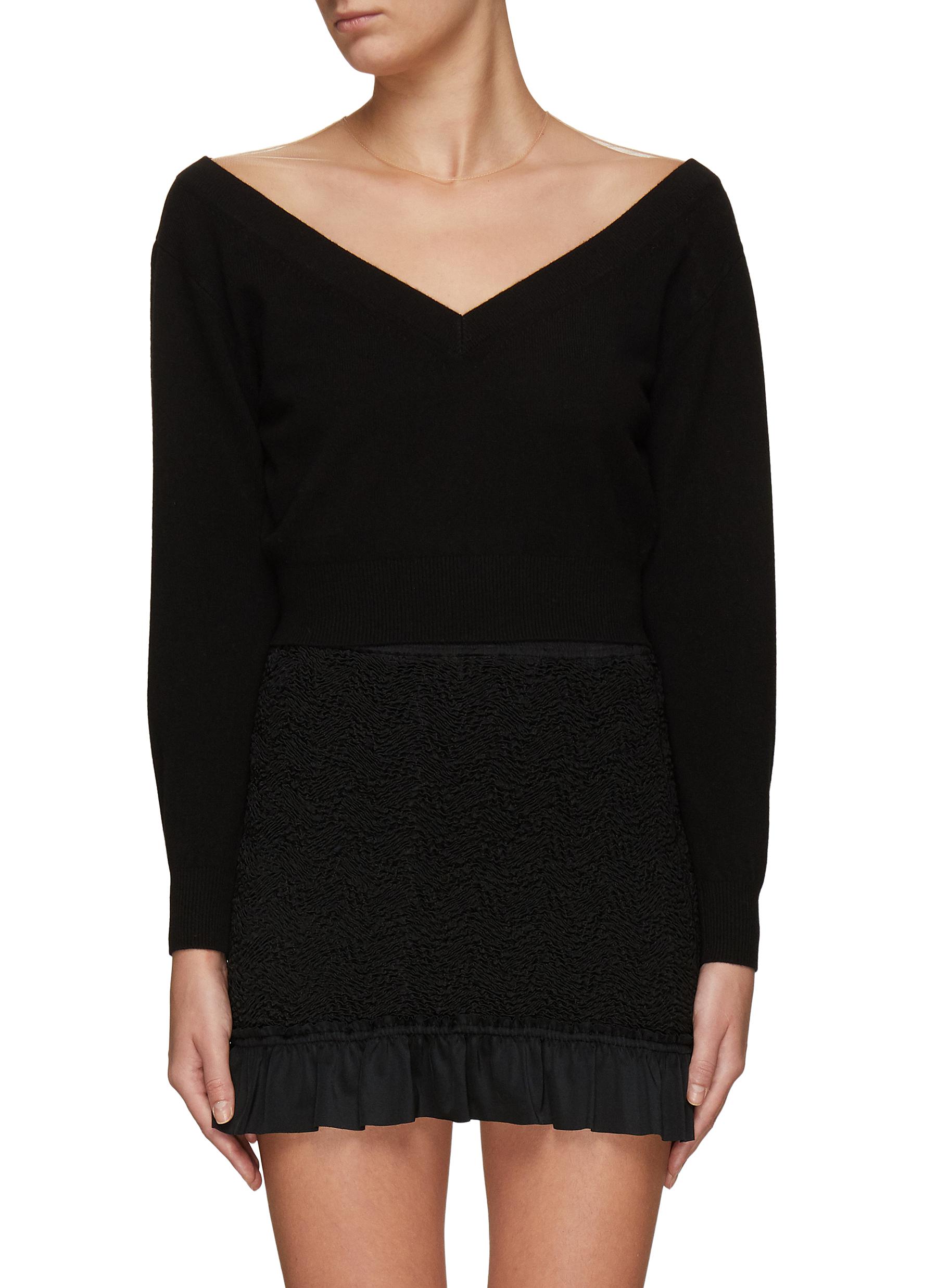 ALEXANDER WANG CROPPED V-NECK ILLUSION TULLE PULLOVER