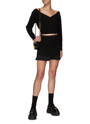 Figure View - Click To Enlarge - ALEXANDER WANG - CROPPED V-NECK ILLUSION TULLE PULLOVER