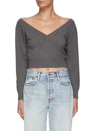 Main View - Click To Enlarge - ALEXANDER WANG - CROPPED V-NECK ILLUSION TULLE PULLOVER
