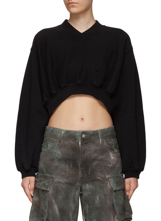 Main View - Click To Enlarge - ALEXANDER WANG - Logo Embroidery Cotton V-Neck Cropped Pullover