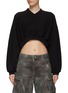 ALEXANDER WANG - Logo Embroidery Cotton V-Neck Cropped Pullover