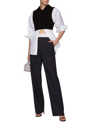 Figure View - Click To Enlarge - T BY ALEXANDER WANG - Cropped Knit Vest Overlay Oxford Shirt