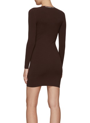 Back View - Click To Enlarge - T BY ALEXANDER WANG - Logo Jaquard Scoop Neck Bodycon Long-Sleeved Dress