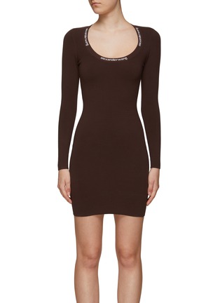 Main View - Click To Enlarge - T BY ALEXANDER WANG - Logo Jaquard Scoop Neck Bodycon Long-Sleeved Dress