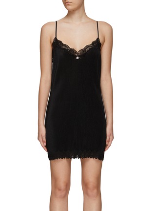 Main View - Click To Enlarge - T BY ALEXANDER WANG - Initial Charm Lace Trim Pleated Slip Dress