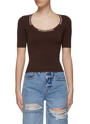 Main View - Click To Enlarge - T BY ALEXANDER WANG - Logo Jaquard Scoop Neck Bodycon Short-Sleeved T-Shirt