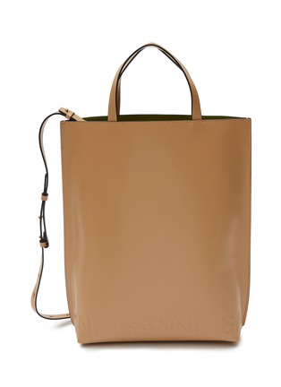 Main View - Click To Enlarge - GANNI - Logo debossed leather north south tote