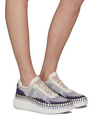 Figure View - Click To Enlarge - CHLOÉ - ‘NAMA’ TOPSTITCH LOW-TOP MESH SNEAKERS