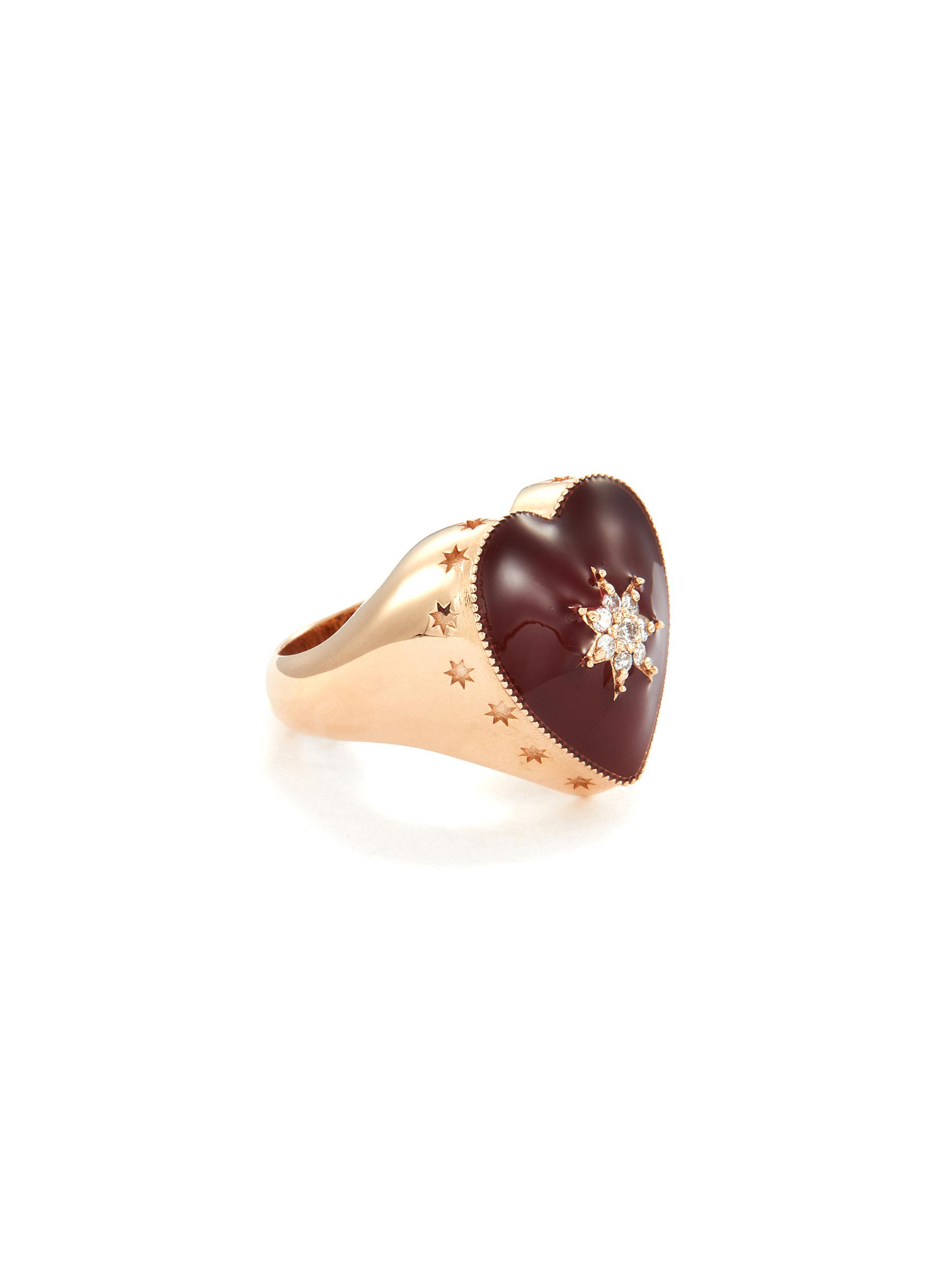 BEE GODDESS 'Queen of Hearts' diamond 14k gold enamel ring