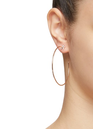 Figure View - Click To Enlarge - BEE GODDESS - ‘Apple Seed' diamond 14k rose gold hoop earrings