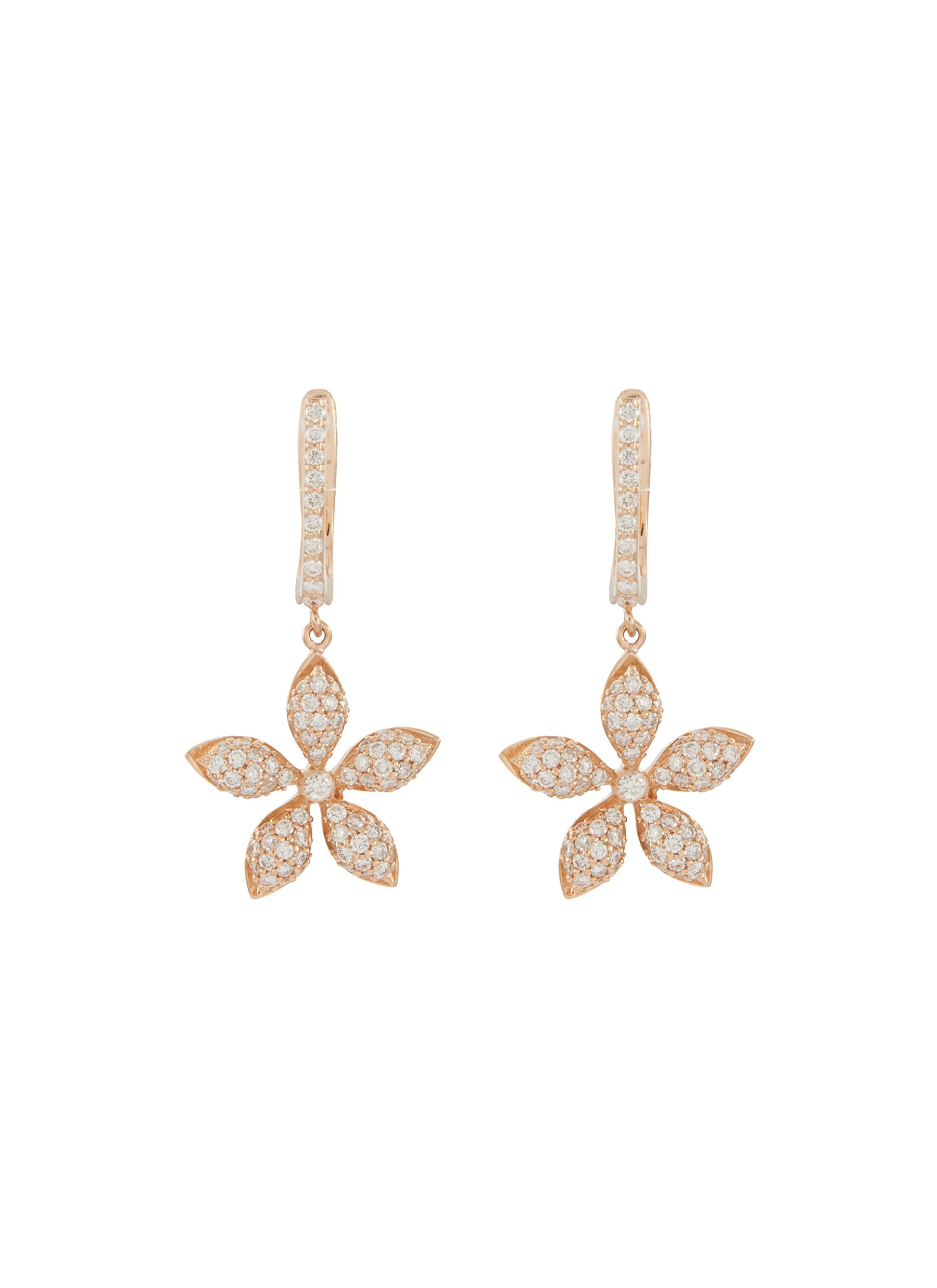 BEE GODDESS 'Apple Seed' diamond 14k rose gold flower drop earrings