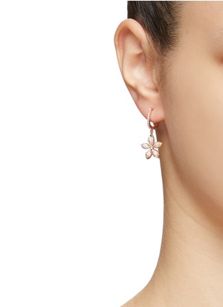 Figure View - Click To Enlarge - BEE GODDESS - ‘Apple Seed' diamond 14k rose gold flower drop earrings