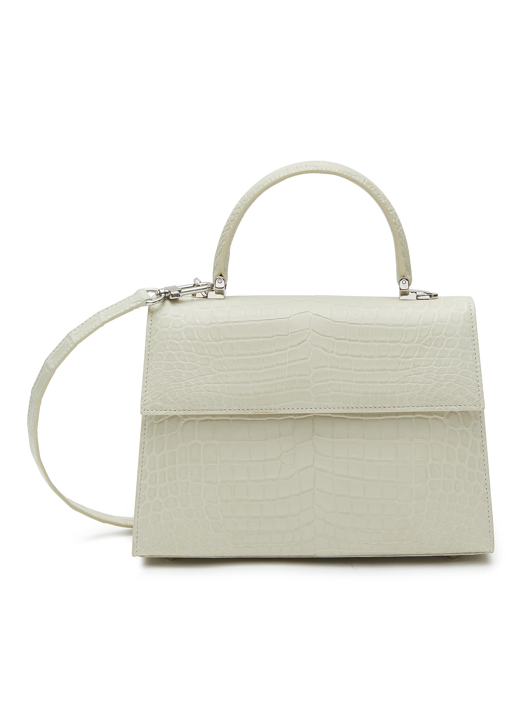 Ailia Nile Crocodile Leather Top Handle Bag In White | ModeSens