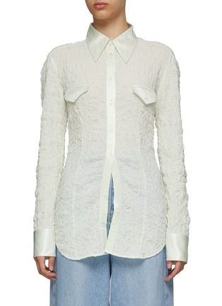 Main View - Click To Enlarge - ACNE STUDIOS - PATCH POCKET COTTON BLEND SHIRRED LONG SHIRT