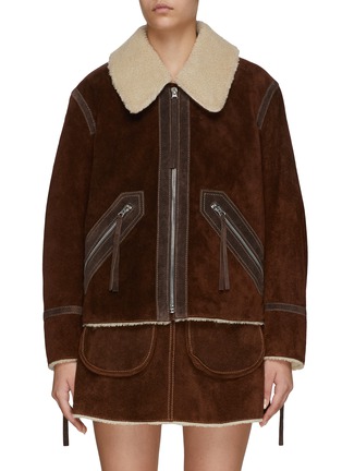 Main View - Click To Enlarge - MM6 MAISON MARGIELA - FUR COLLAR FRONT ZIP CALF LEATHER JACKET