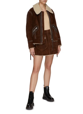 Figure View - Click To Enlarge - MM6 MAISON MARGIELA - FUR COLLAR FRONT ZIP CALF LEATHER JACKET