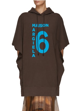 Main View - Click To Enlarge - MM6 MAISON MARGIELA - SHORT SLEEVE LOGO PRINT DRAWSTRING HOOD SWEATSHIRT DRESS