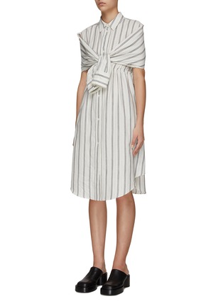 Detail View - Click To Enlarge - MM6 MAISON MARGIELA - Pin Stripe Armscye Slit Long Sleeved Dress