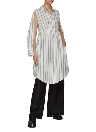 Figure View - Click To Enlarge - MM6 MAISON MARGIELA - Pin Stripe Armscye Slit Long Sleeved Dress