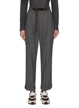 Main View - Click To Enlarge - BRUNELLO CUCINELLI - BELTED PLEAT DETAIL FLAT FRONT TAILORED PANTS