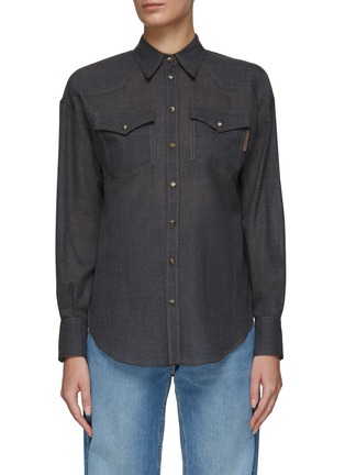 Main View - Click To Enlarge - BRUNELLO CUCINELLI - CHEST POCKET WOOL GAUZE SHIRT