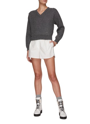 Figure View - Click To Enlarge - BRUNELLO CUCINELLI - V-NECK SEQUINED CROPPED SWEATER