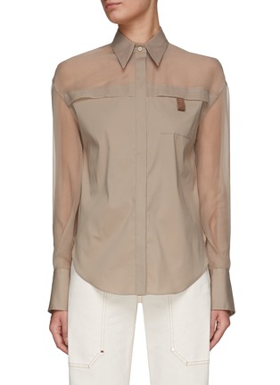 Main View - Click To Enlarge - BRUNELLO CUCINELLI - LONG SLEEVE SEE THROUGH PANEL COTTON BLEND SHIRT